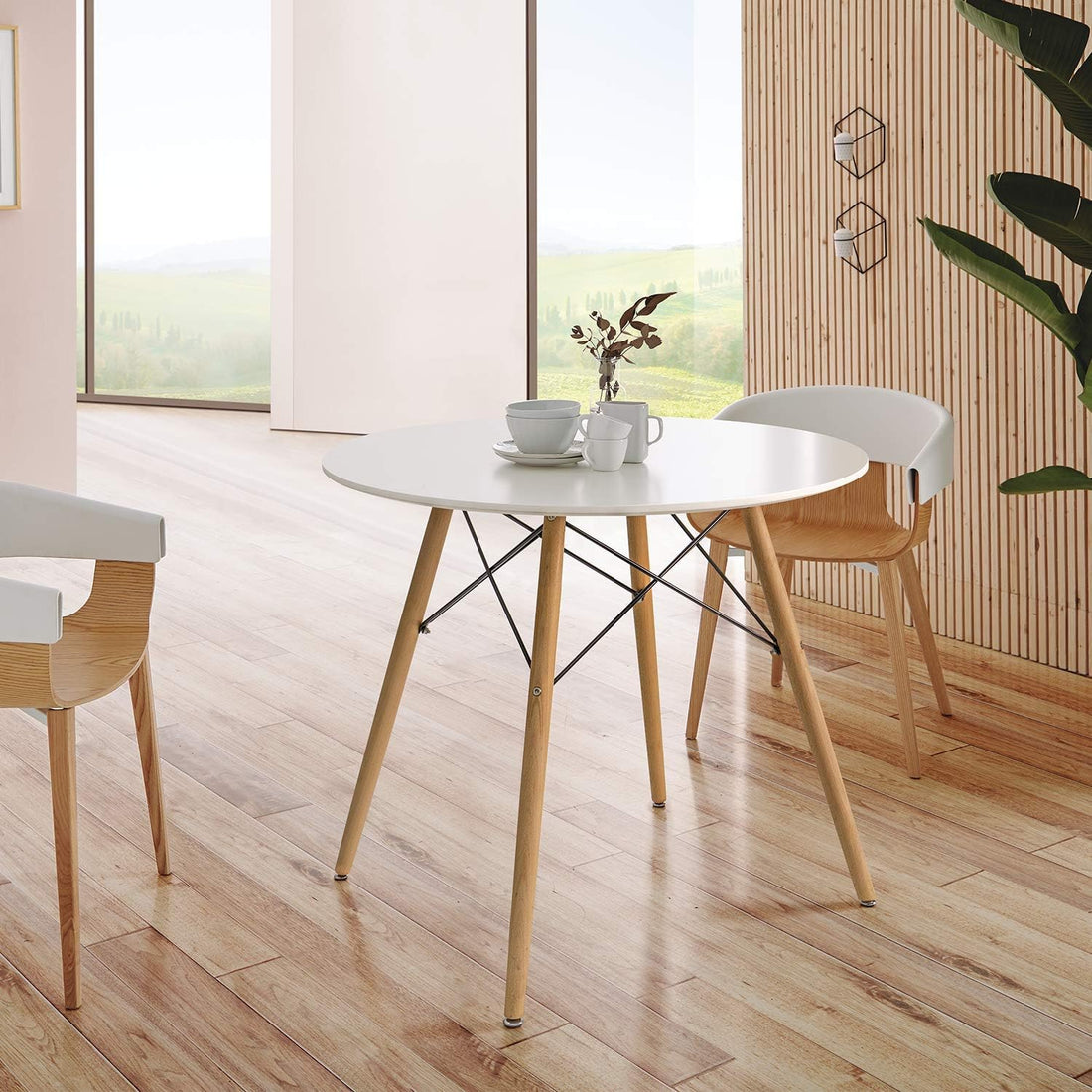 31.5" Round Dining Table Kitchen Table White Dining Table With White Mdf Desktop And Solid Wood Legs .Modern Style Coffee Table Leisure Dining Room Round Table For Kitchen Living Room White Kitchen Round Mdf