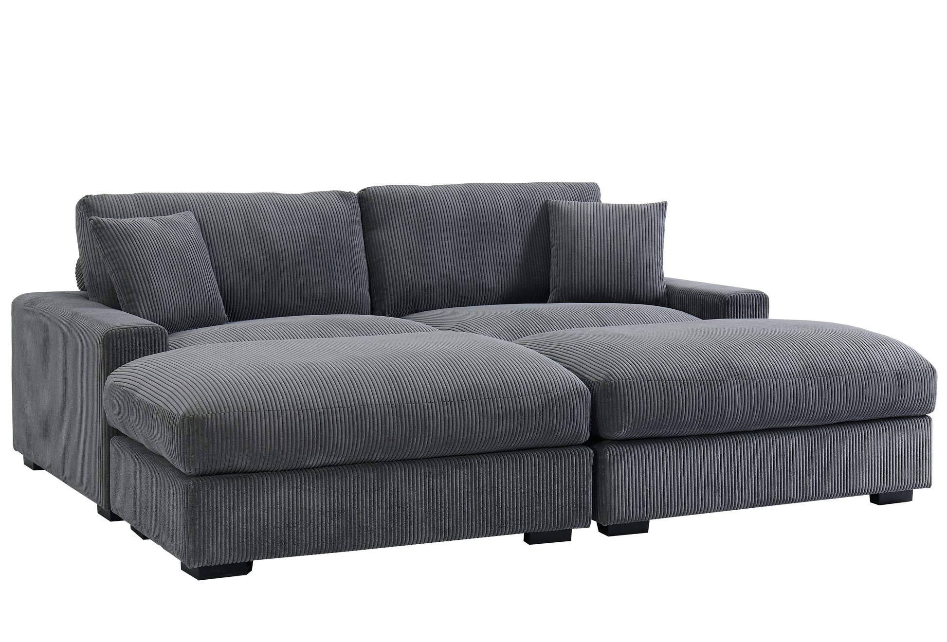 Modular Sectional Sofa,4 Seater Oversized Sectional Sofa, Corduroy Fabric With 2 Ottoman Bench And 2 Pillows, Modular Sectionals Sofa Couch For Living Room Gray Corduroy 4 Seat