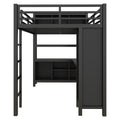 Metal Loft Bed With Wardrobe And L Shaped Desk, Full Size Loft Bed With Storage Cubes And Shelves, Heavy Duty Loft Bed For Kids Teens Adults, Black Full Black Metal