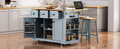 K&K 53Inch Large Kitchen Island With Drop Leaf,Power Outlet,Door Internal Storage Rack,Rolling Kitchen Cart On 5 Wheels With 5 Open Side Racks For Kitchen,Dining Room,Grey Blue Not Include Bar Stools Grey Blue Gray Kitchen Classic,Farmhouse,Luxury,Modern