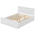 Queen Size Wooden Platform Bed With Four Storage Drawers And Support Legs, White Queen Antique White Pine