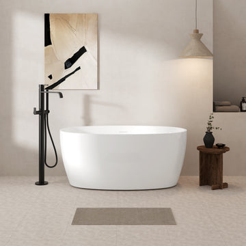 55" Glossy White Acrylic Freestanding Bathtub, Elegant Oval Shape Soaking Bathtub, Brushed Nickel Drain And Integrated Slotted Overflow Assembly, Cupc Certified, 02119 Bn Glossy White Oval Bathroom Freestanding Tubs Polished Less Than 59 In Modern