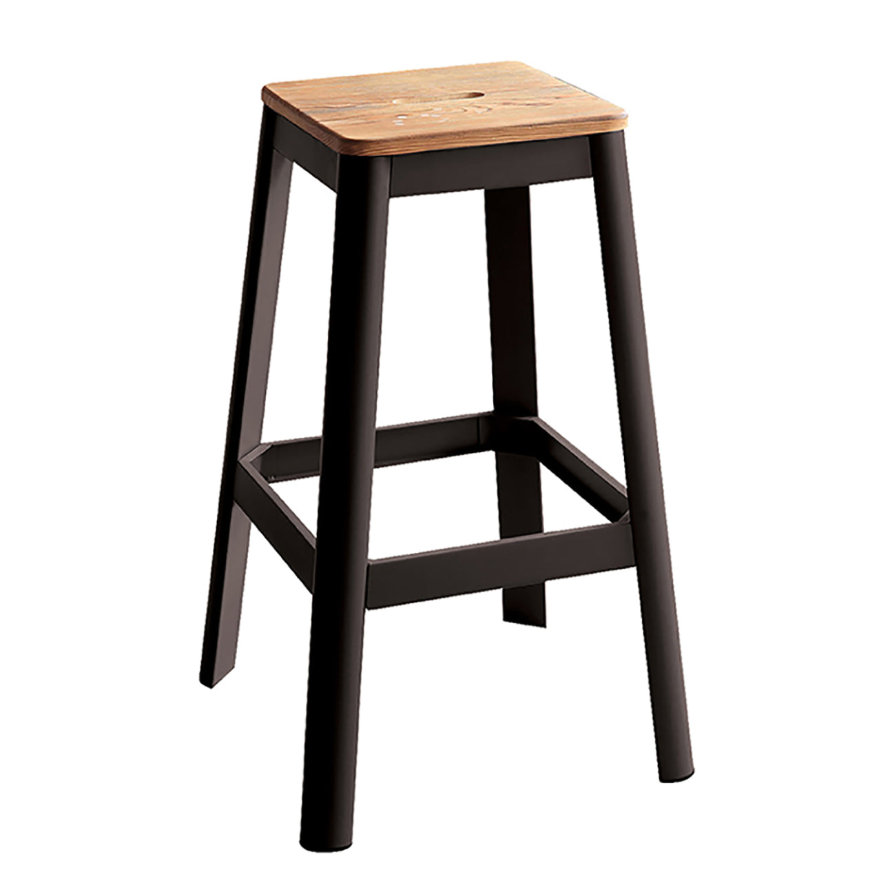 Natural And Black Armless Bar Stool With Crossbar Support Natural Black Bedroom Farmhouse Pine 1 Wood Metal