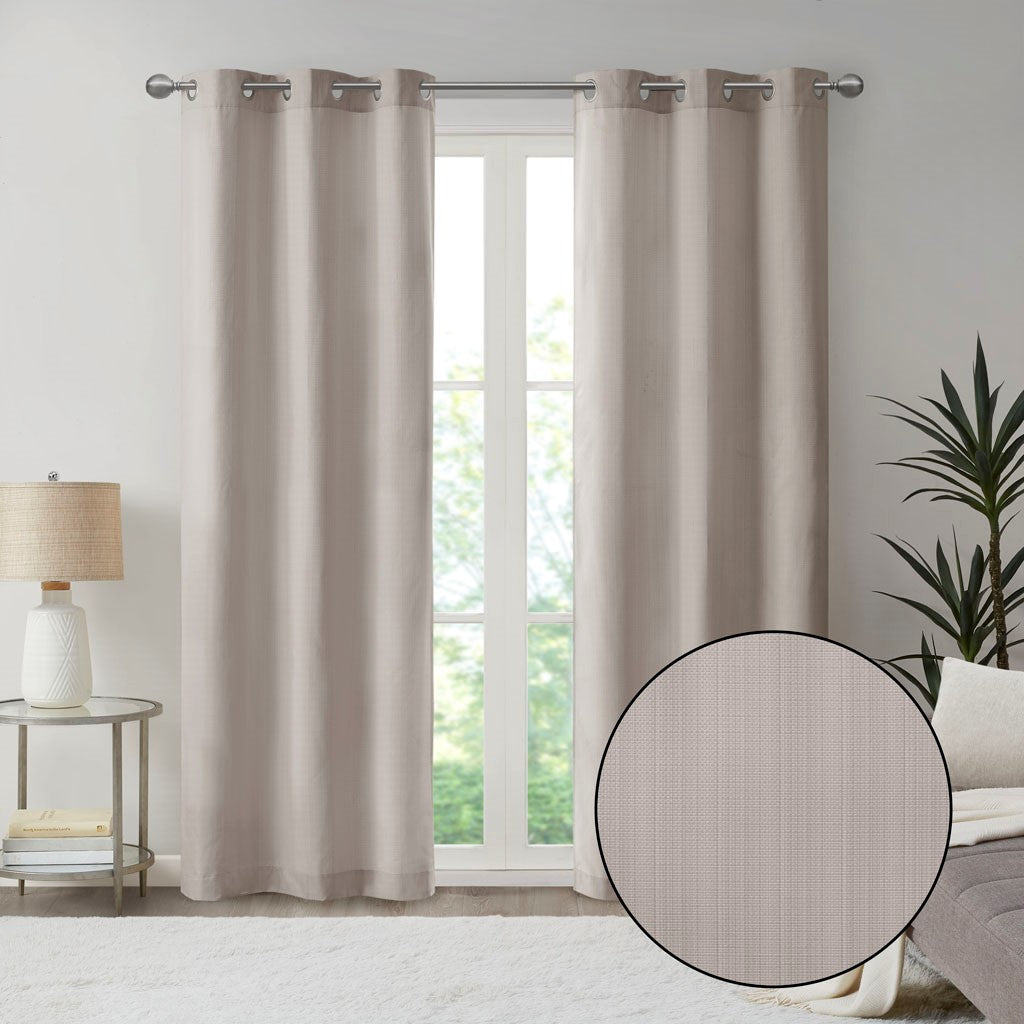 Basketweave Room Darkening Curtain Panel Pair 2 Pcs Window Panels Taupe Polyester