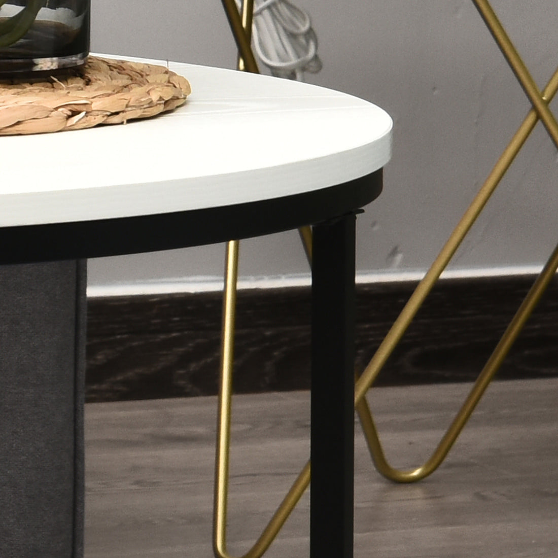 Homcom Round Coffee Table, 32 In Modern Center Table With Black Metal Frame, Coffee Tables For Living Room, White White Metal