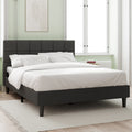 Upholstered Platform Bed Square Stitch Queen Grey Wood Upholstered