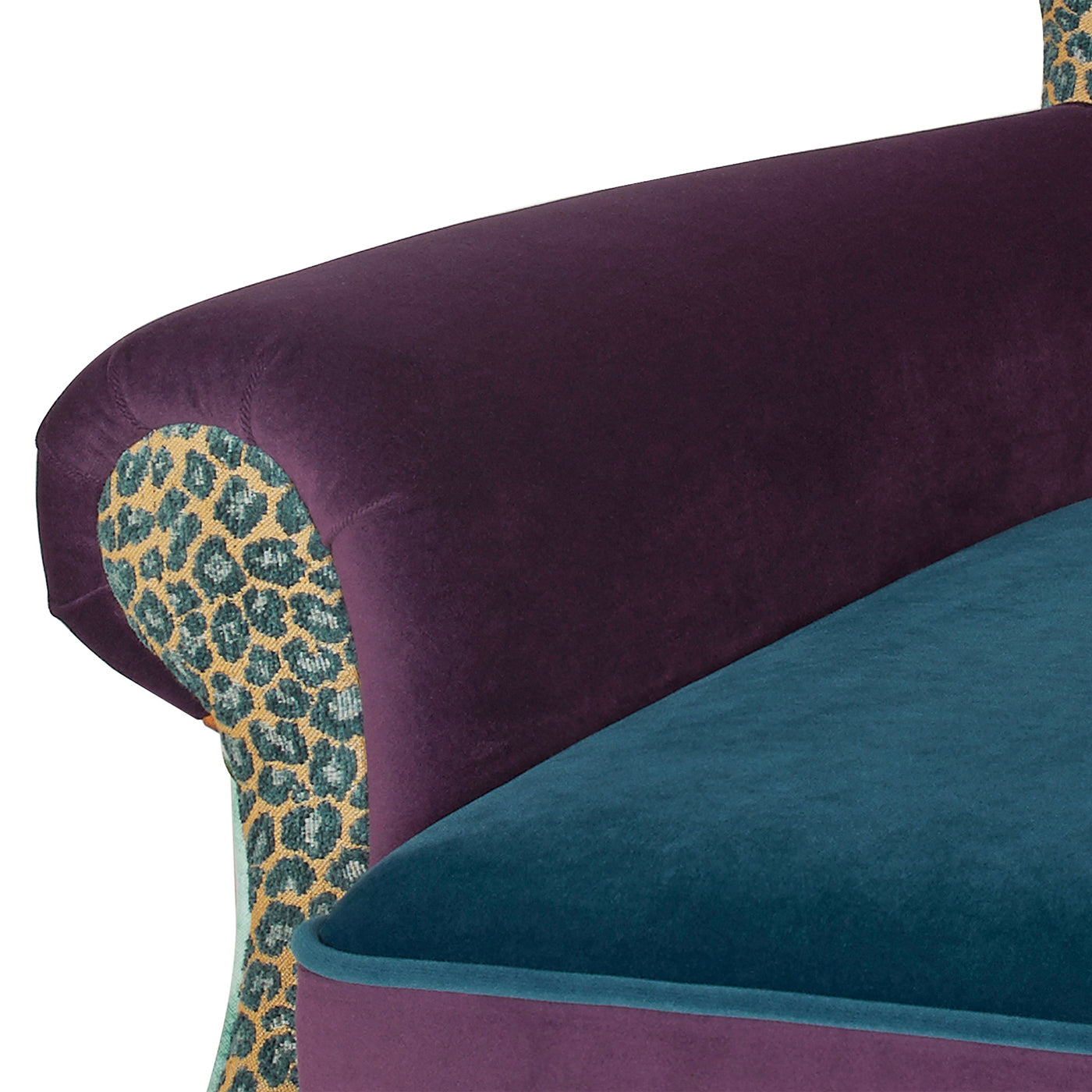 Anya Boho Chic Wingback Accent Arm Chair, Floral & Leopard, Blue Teal & Purple Velvet Teal Multi Foam Fabric
