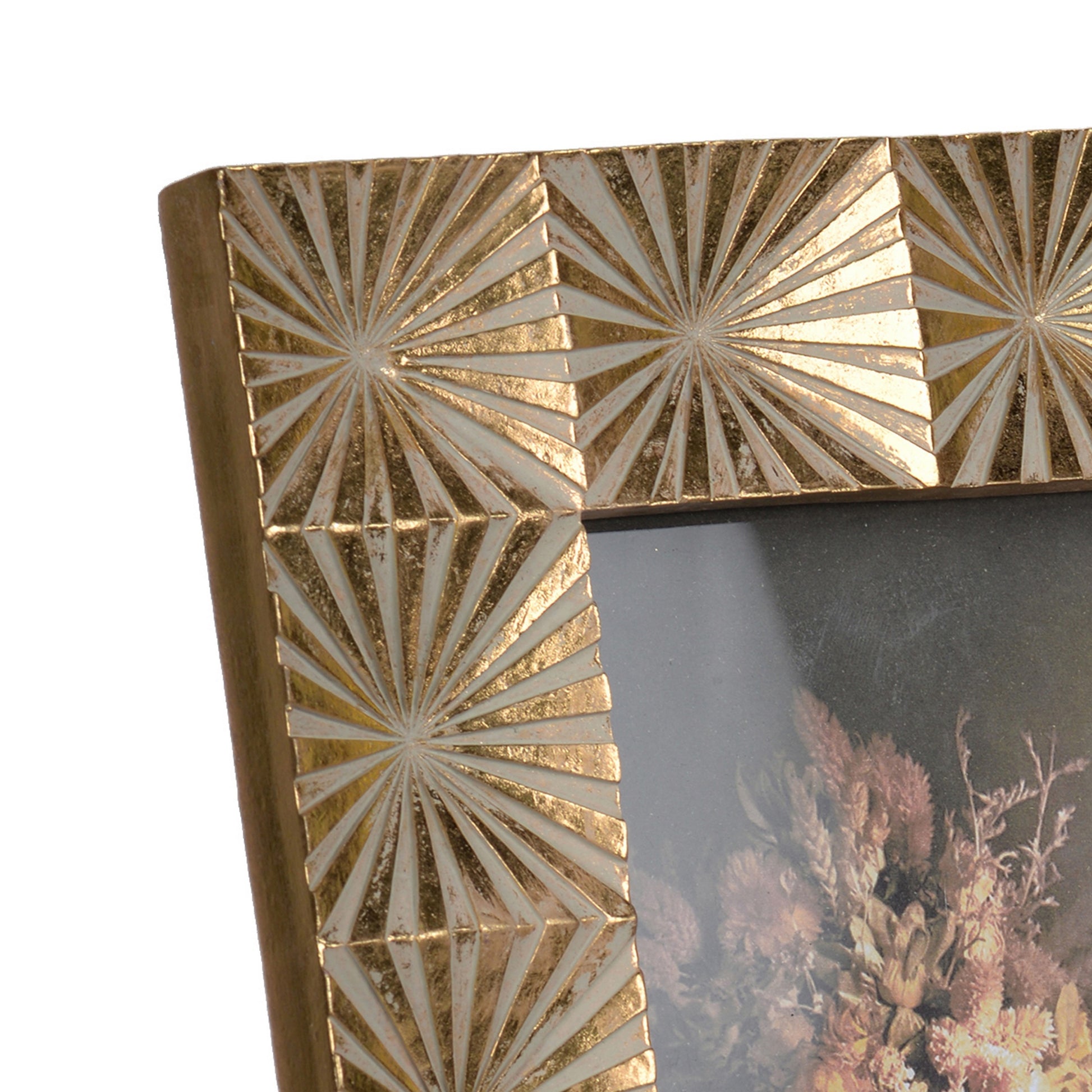 Rectangular Shaped Polyresin Photo Frame With Mirror And Pyramid Like Designgold Gold Polyresin