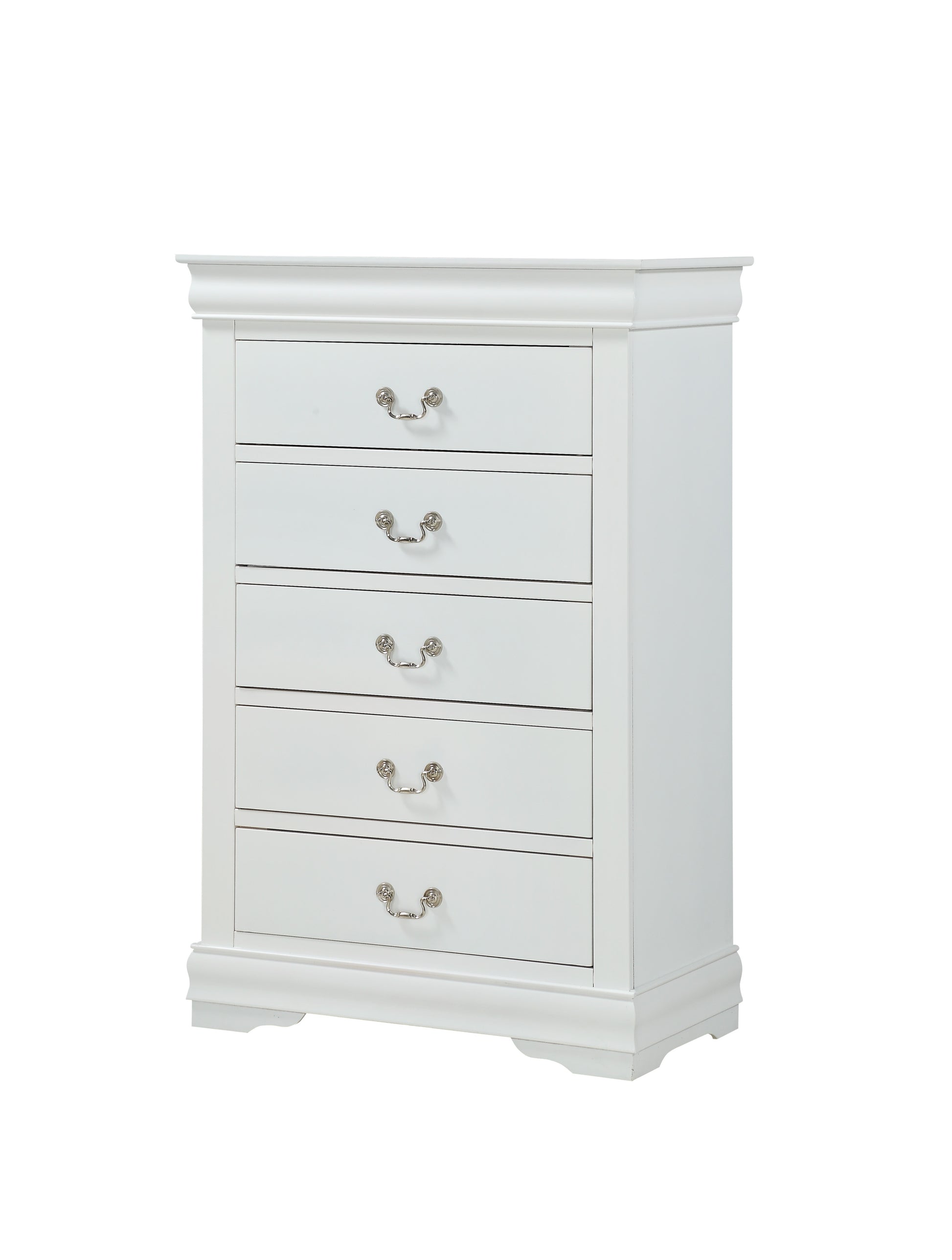 1Pc White Finish Five Drawers Louis Philip Chest Solid Wood Contemporary Sleek Large Storage White Transitional Solid Wood