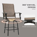 Outsunny Set Of 2 Outdoor Swivel Bar Stools With Armrests, Bar Height Patio Chairs With Steel Frame For Balcony, Poolside, Backyard, Brown Brown Steel