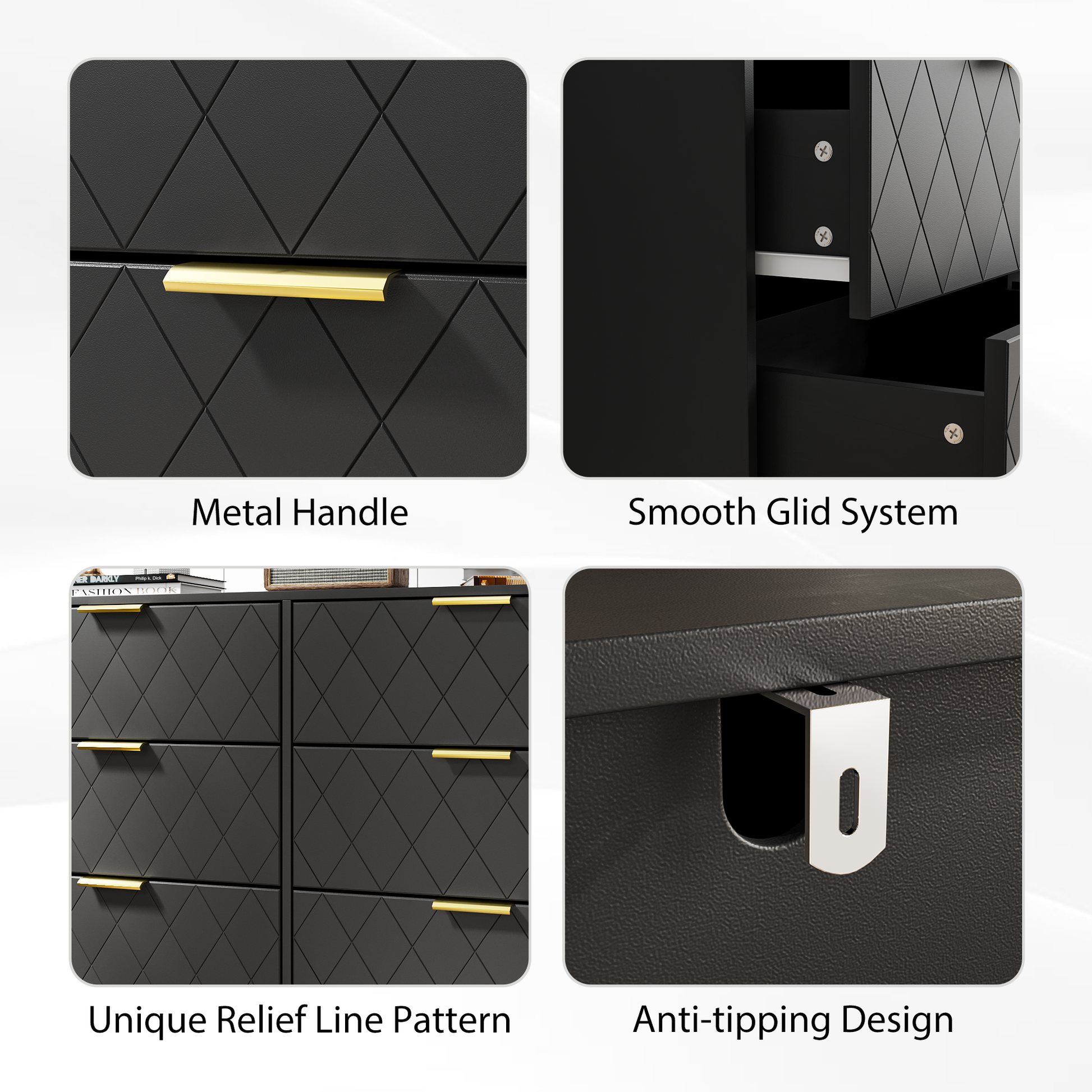 Modern Black 6 Drawers For Bedroom, Small Size Modern 6 Drawer Dresser Modern Black 6 Drawers For Bedroom, Small Size Modern 6 Drawer Dresser