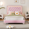 Twin Size Upholstered Bed Frame With Led Lights,Modern Velvet Platform Bed With Tufted Headboard,Pink Twin Pink Velvet