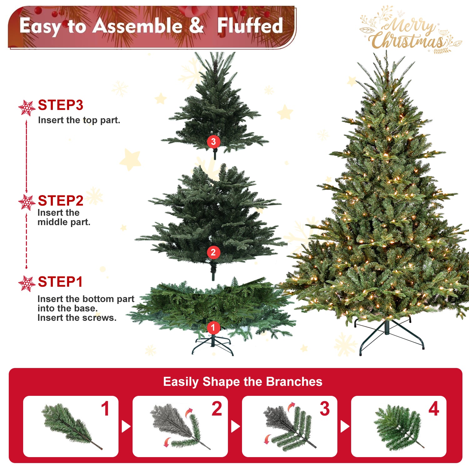 7Ft Christmas Tree Simulate Nature Advanced Materials Premium Hinged Spruce Artificial Douglas Firs Tree, Christmas Holiday Party Atmosphere Decoration Year Celebration Pe Pvc Xmas Tree Green