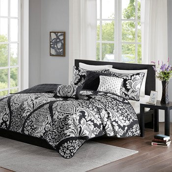 7 Piece Cotton Printed Comforter Set Grey Cal King California King Grey Polyester