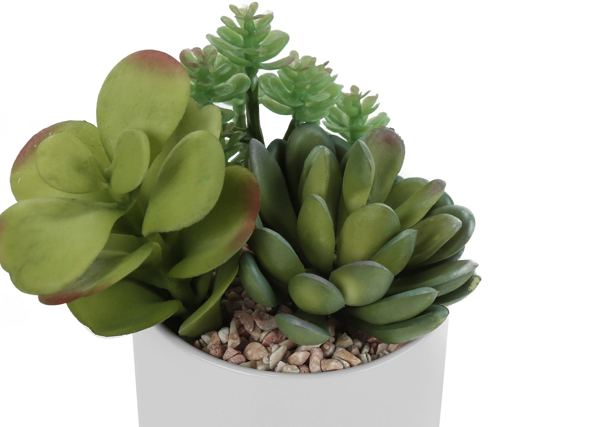 Artificial Plant, 7" Tall, Succulent, Indoor, Faux, Fake, Table, Greenery, Potted, Set Of 2, Decorative, Green Plants, White Ceramic Pots Green Foam Plastic