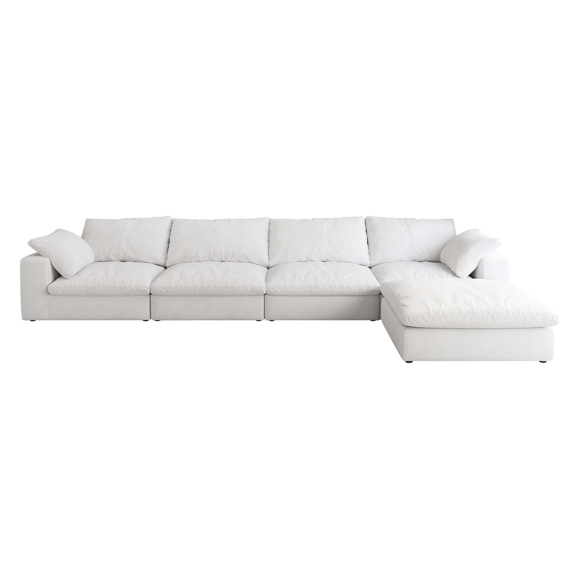 Cloud Modular Sectional Sofa 160" Down Filled Comfort L Shaped Sofa Couch For Living Room,4 Seater And 1 Ottoman White Down Filling,Fabric,Foam 5 Seat