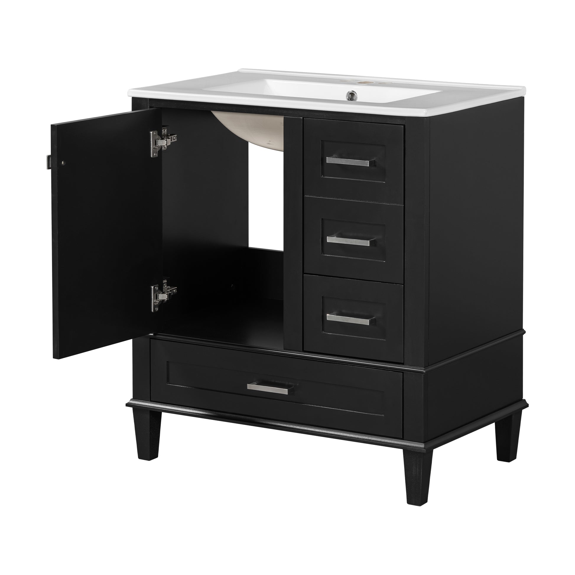 30" Bathroom Vanitymodern Bathroom Cabinet With Sink Combo Set, Bathroom Storage Cabinet With A Soft Closing Door And 3 Drawers, Solid Wood Frame Black Black Bathroom Solid Wood Mdf