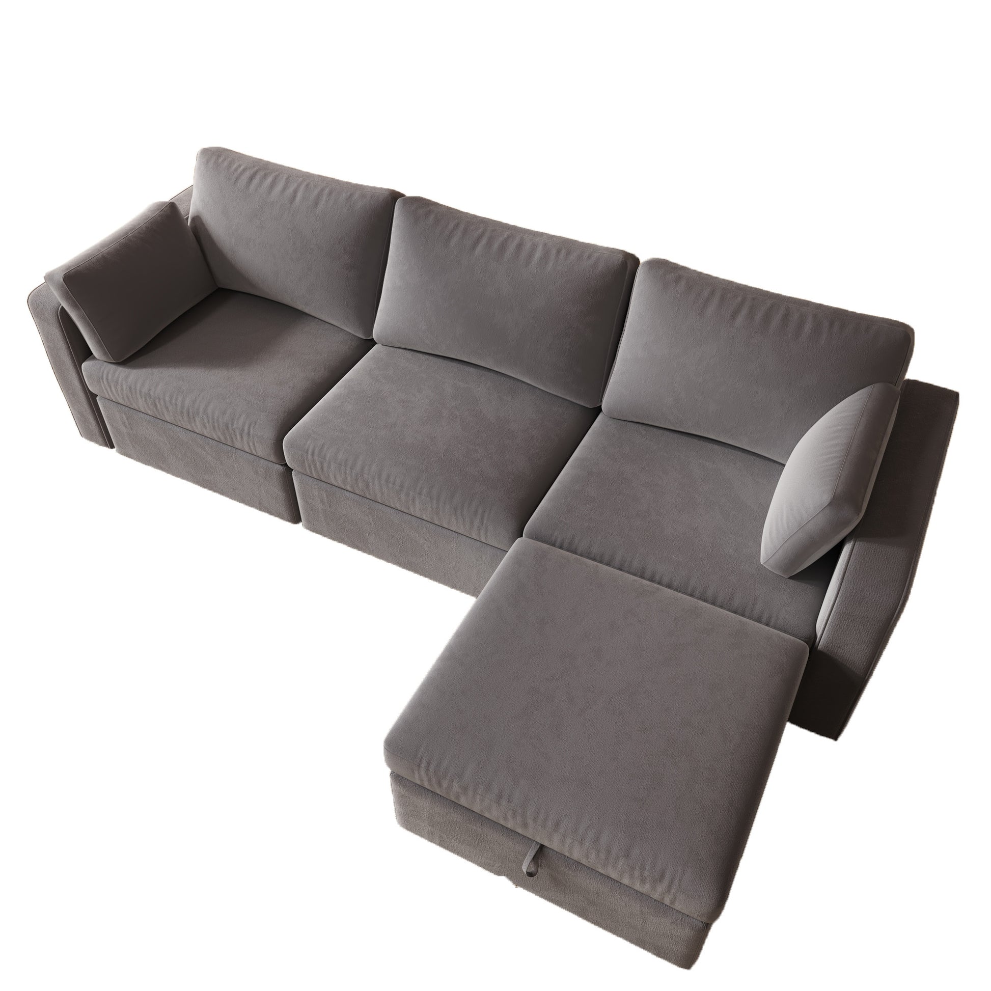 Modern Velvet Modular Sectional Sofa, L Shape Convertible Sofa Set With Pillows, Oversized Sectional Couches With Storage Ottomans For Living Room, Loft, Apartment, Office Dark Gray 4 Seats Wood Primary Living Space Medium Duty Pine 4 Seat Dark Gray