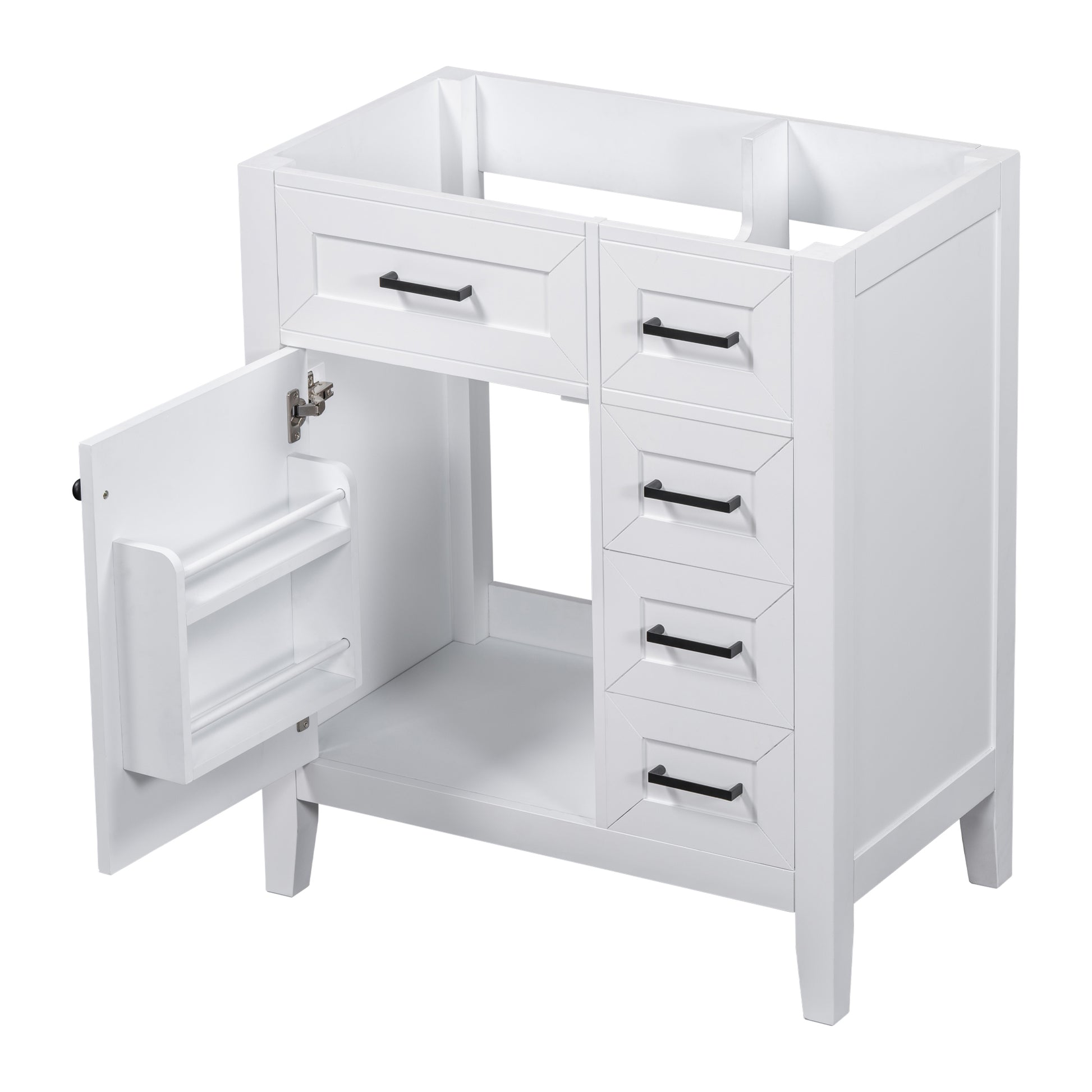 30" Bathroom Vanity Without Sink, Cabinet Base Only, Bathroom Cabinet With Drawers, Solid Frame And Mdf Board, White White Solid Wood Mdf