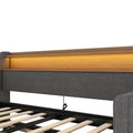 Twin Size Daybed With Trundle Bed, Upholstered Daybed With Charging Station And Led Lights, Gray Twin Gray Linen
