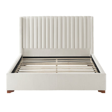 Queen Size Modern Design Bed Frame Upholstered Queen Bed Frame Platform With Headboard Corduroy Headboard Wooden Slats Support, No Box Spring Needed,Mattress Foundation,White Queen White Corduroy