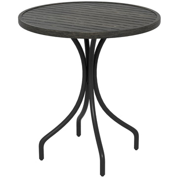 Outsunny Outdoor Side Table, 26" Round Patio Table With Steel Frame And Slat Tabletop For Garden, Backyard, Porch, Balcony, Distressed Gray Gray Steel