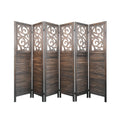 6 Panel Room Dividers, 6Ft Carved Wood Room Divider Partition Room Dividers Wall Wooden Carved Folding Privacy Screens Foldable Panel Wall Divider For Office Restaurant, Rustic Brown Rustic Brown Classic Wood