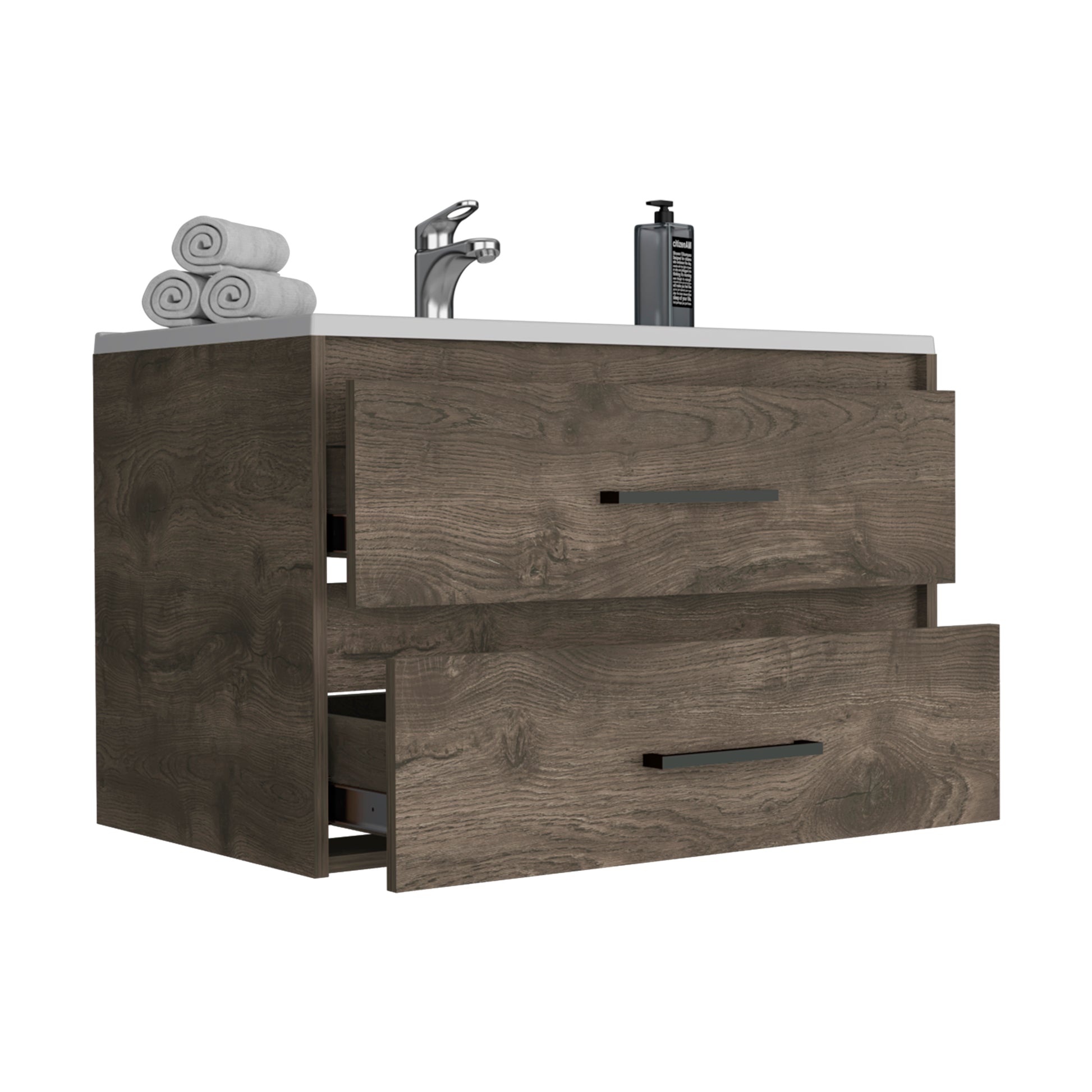 Praga Floating Vanity Sink With 2 Drawers Dark Brown White White Particle Board