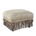 Fiona Accent Footstool Ottoman, Silvery Blue Beige Paisley Jacquard Beige Foam Fabric