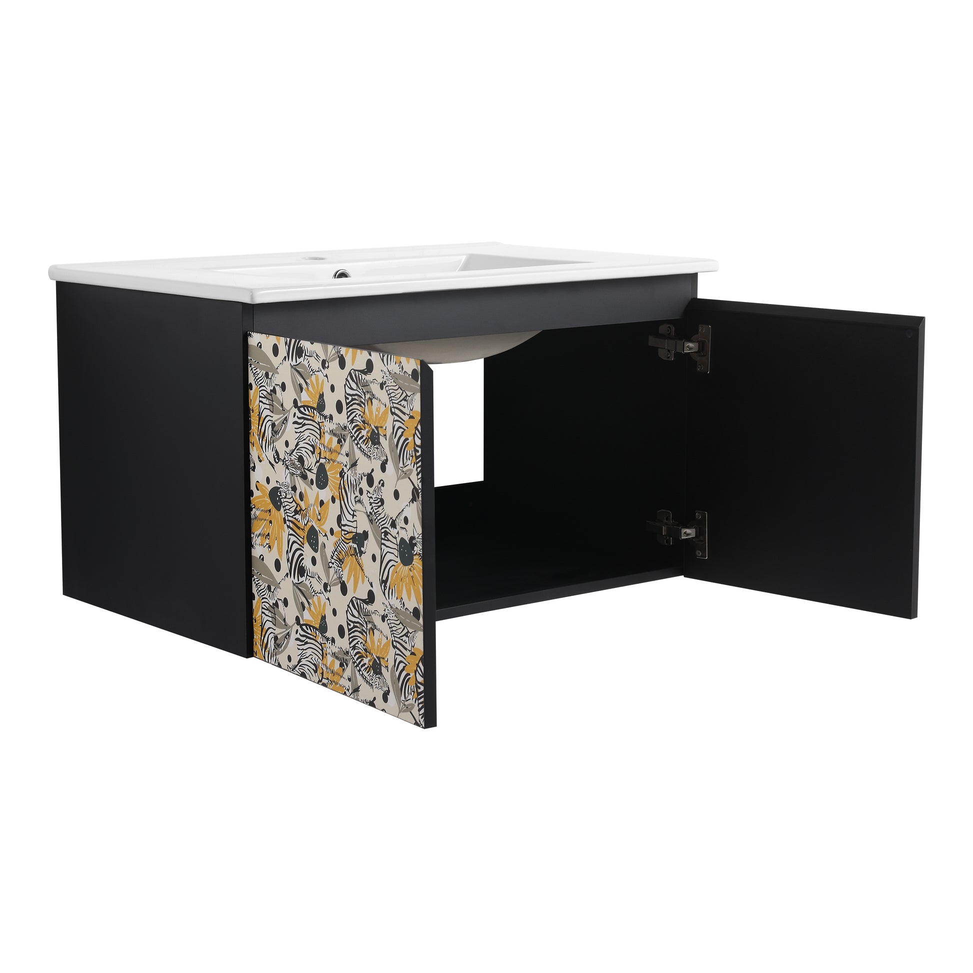30'' Floating Wall Mounted Bathroom Vanity With Ceramics Sink & Soft Close Cabinet Door, Kd Package Black Bathroom Modern Plywood