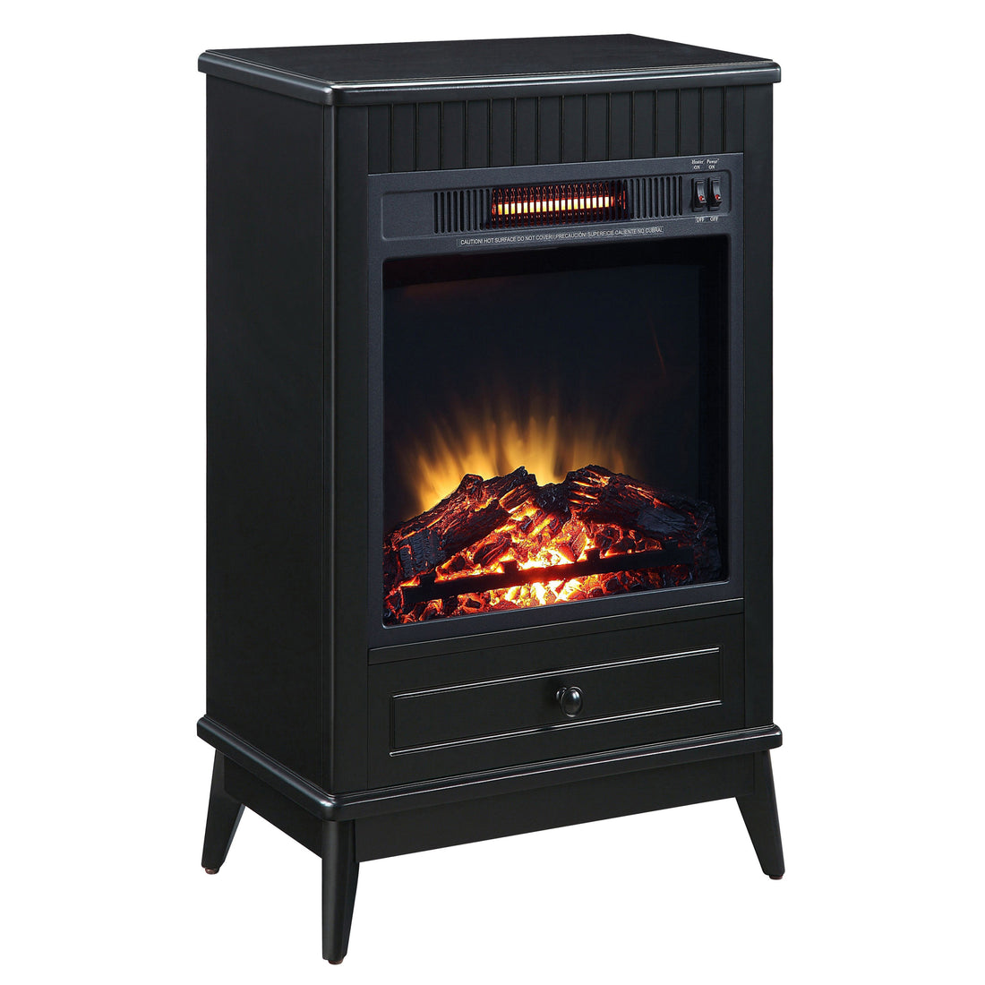 Black Fireplace With 1 Drawer Electric Black Primary Living Space Poplar Freestanding Wood