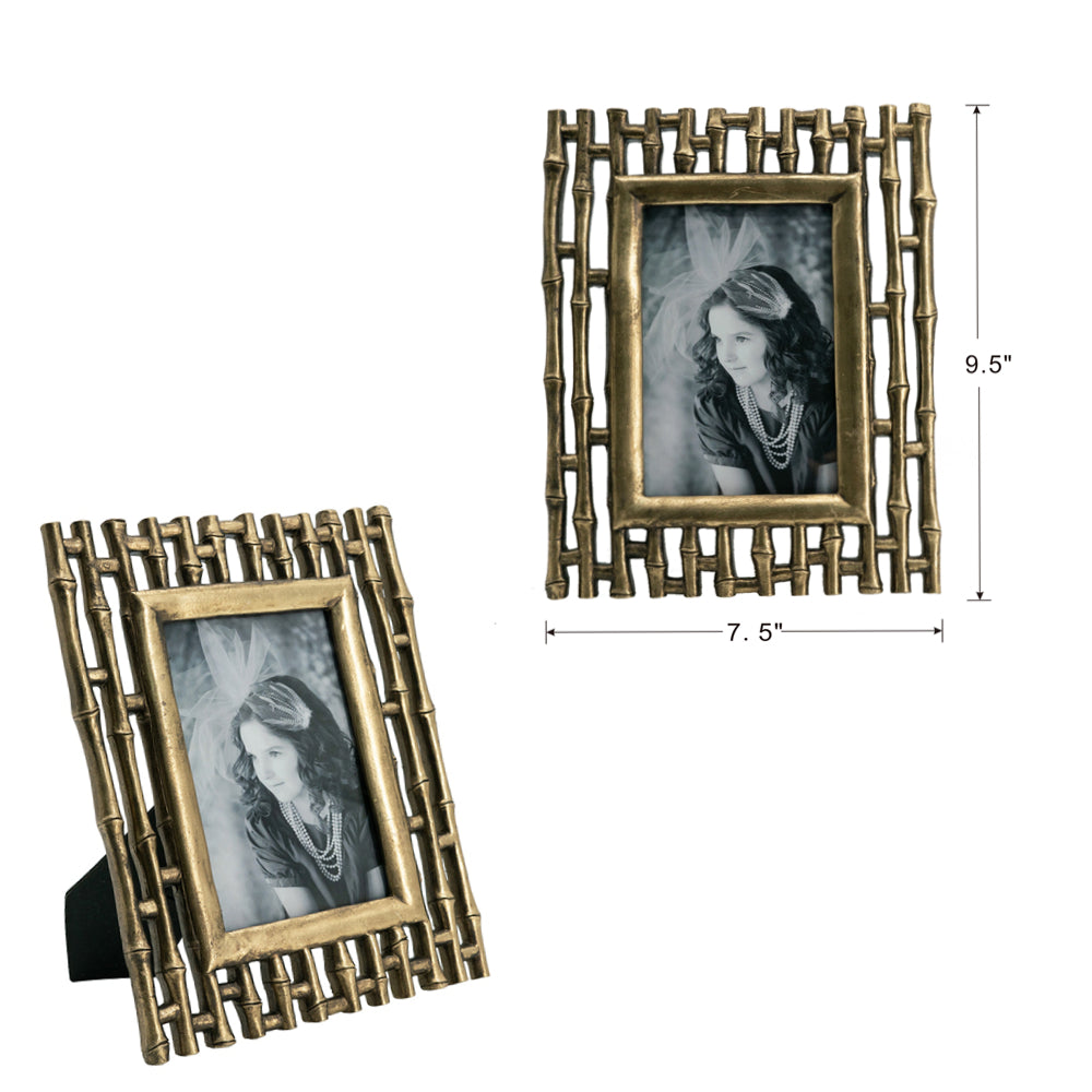 Set Of 2, 7.5X9.5" Gold Photo Frame, 4X6" Opening Gold Antique,Art Deco,Luxury,Retro,Vintage Resin