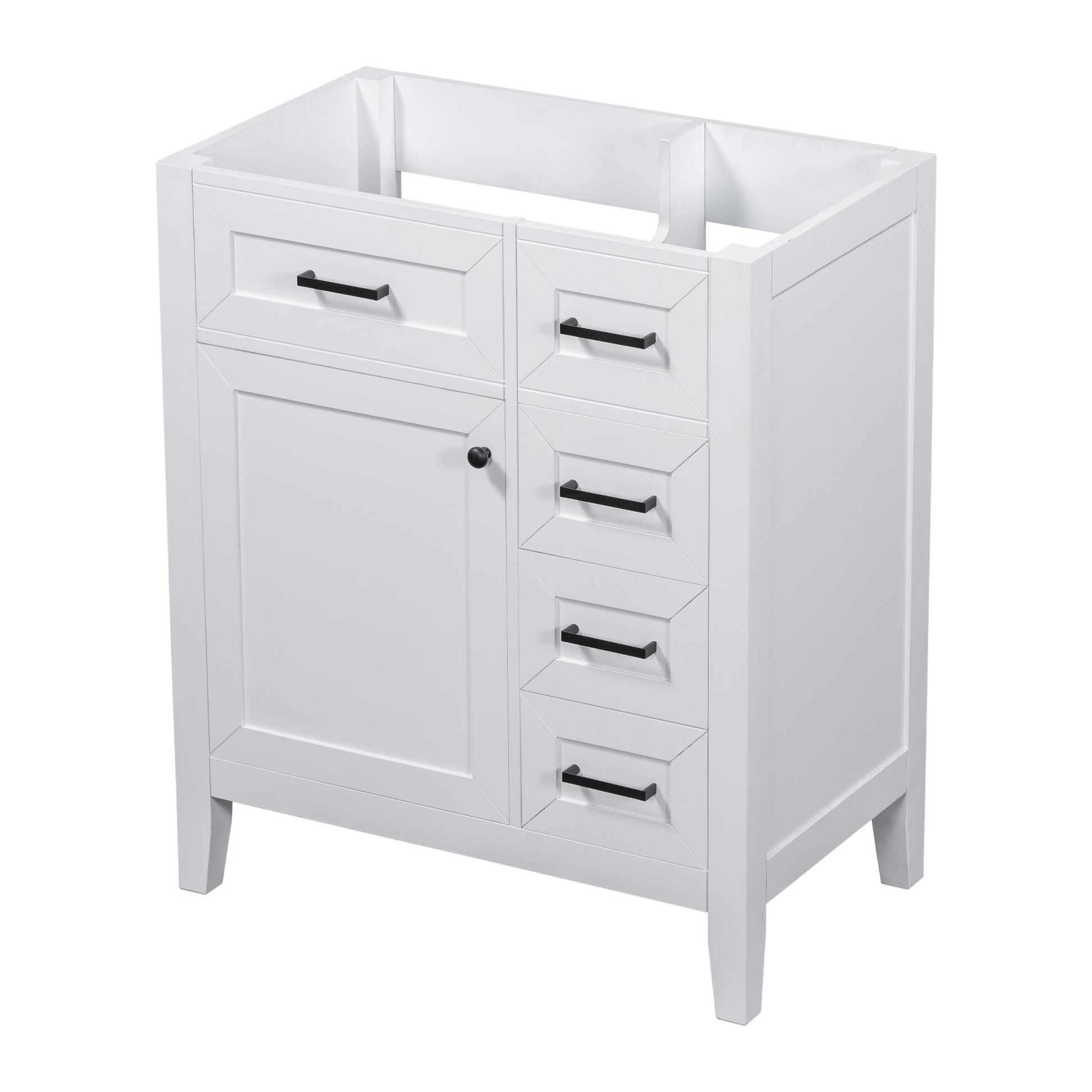 30" Bathroom Vanity Without Sink, Cabinet Base Only, Bathroom Cabinet With Drawers, Solid Frame And Mdf Board, White White Solid Wood Mdf