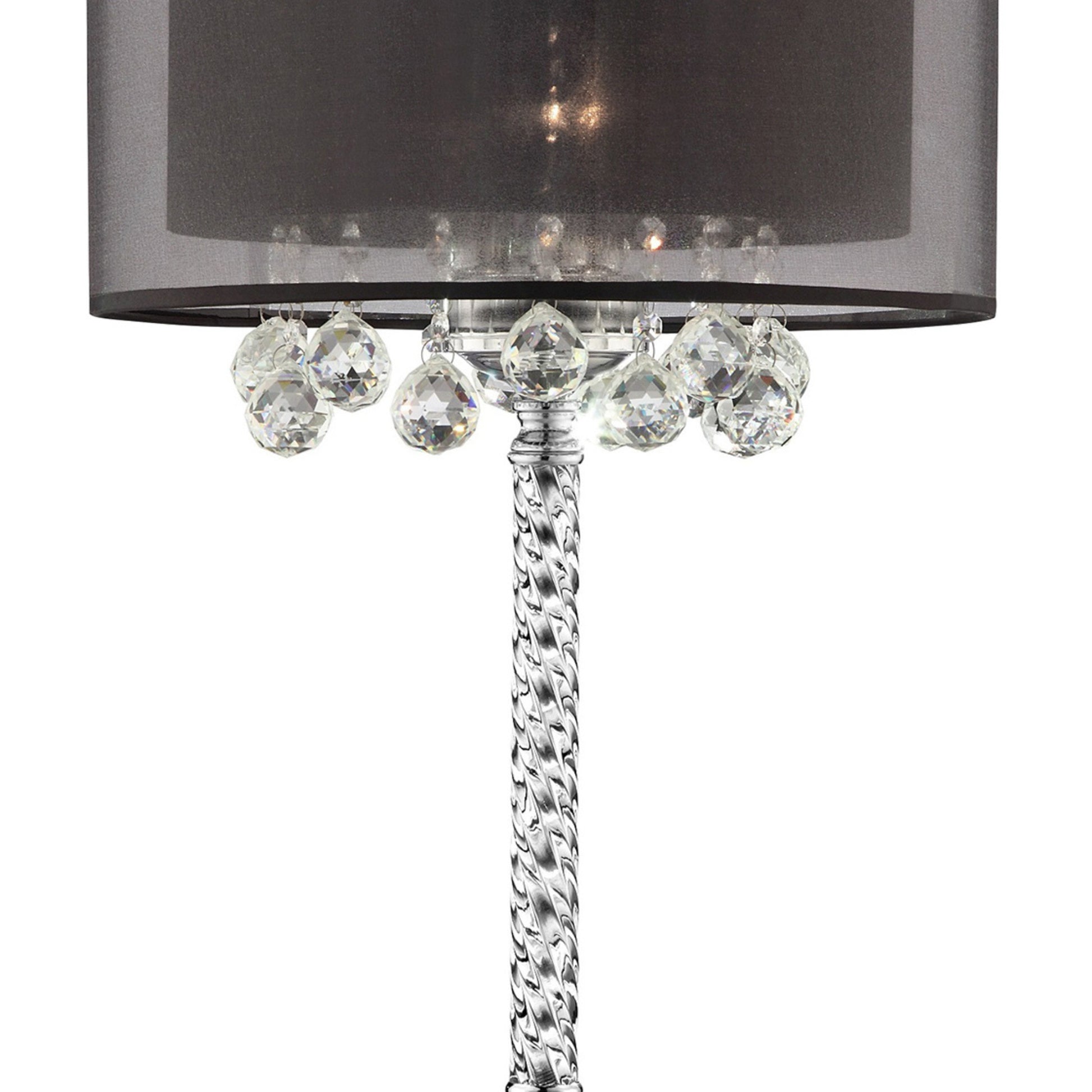 30" Tall Table Lamp "Effleurer", Silver Finish And Crystal Accents, Black Shade Multicolor Metal