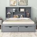 Queen Size Platform Bed With Storage Headboard And 2 Drawers, Gray Box Spring Not Required Queen Gray Wood Bedroom Bed Frame Solid Wood Mdf