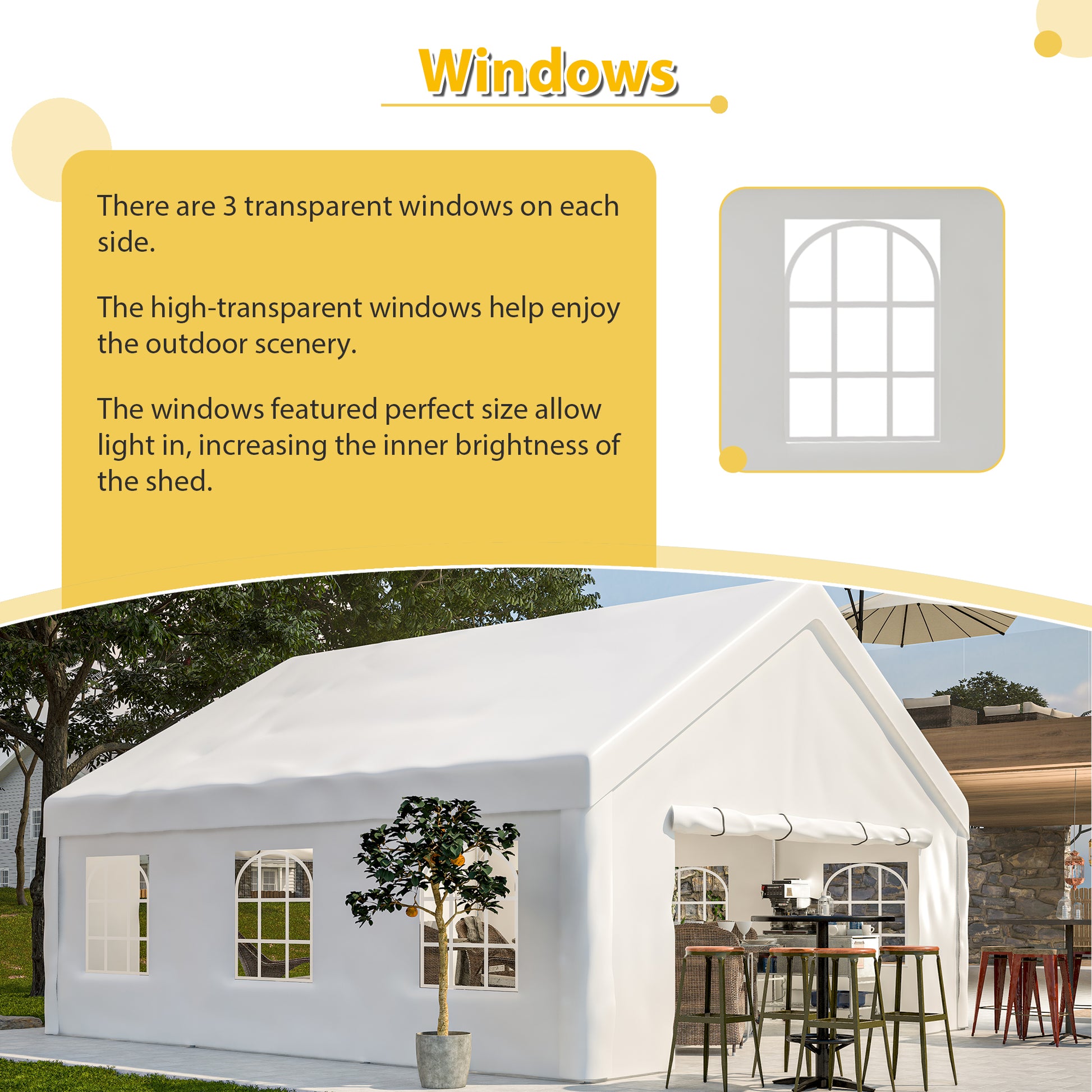 20X20Ft Party Tent Heavy Duty, Large Wedding Event Shelters With 2 Storage Bags & Removable Sidewalls, Outdoor Canopy Gazebo Commercial Tents For Parties Carport Camping Garden Patio White Metal