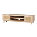 Modern Rattan Door Low Tv Stand For Tvs Up To 80 Inches Coastal Oak Light Brown 80 89 Inches Mdf Mdf