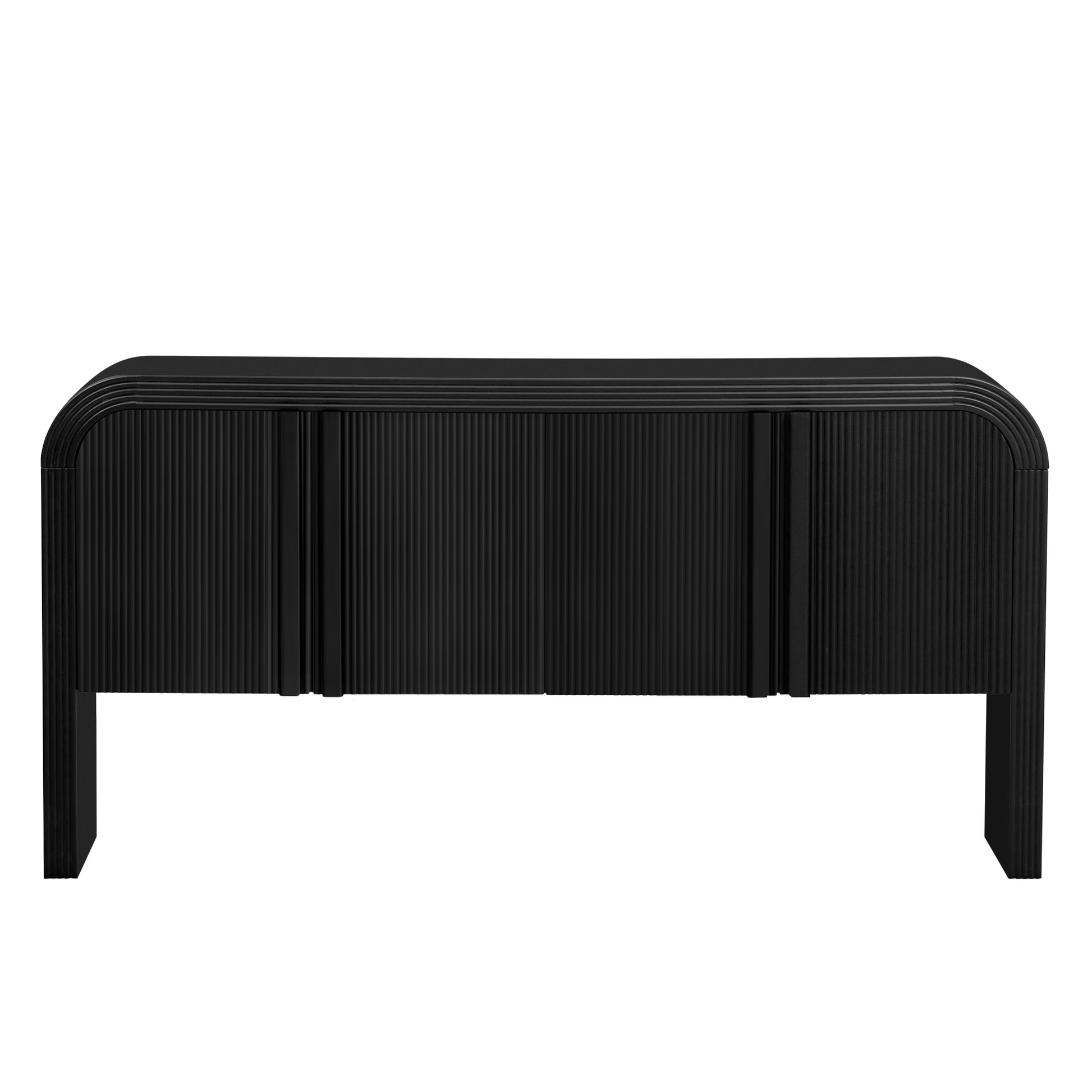 Striped Storage Cabinet With 4 Doorsadjustable, Suitable For Study,Entrance And Living Room Black Mdf