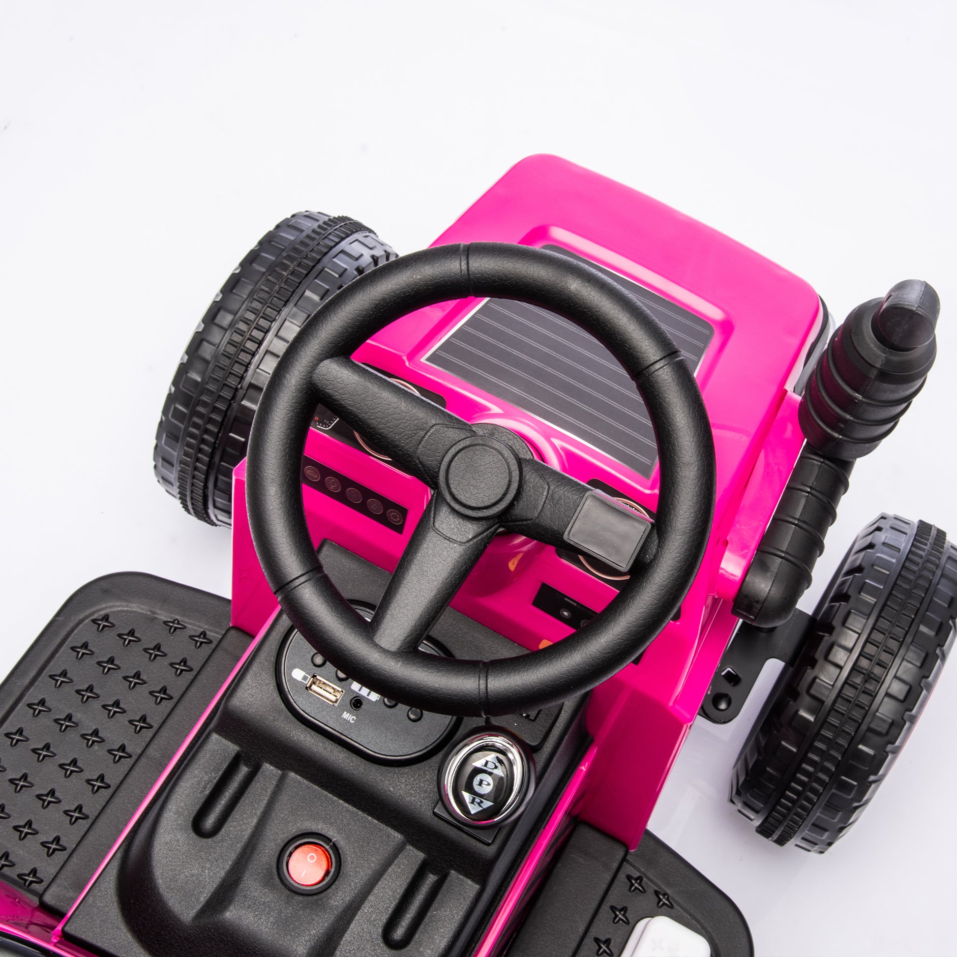 12V Kids Ride On Electric Tractor Black Knight,Kids Ride On Toy.2Wd,Non Skid Tires, Steering Wheel, Foot Pedal,With Removable Storage Tug,Light,Bluetooth,Music,Mp3,Usb,Power Display For Kids Aged 2 3. Rose Red 50 99 Lbs Polypropylene