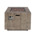 Outdoor Patio Gas Burning Fire Pit 50, 000 Btu Tank Inside, Square, Iron Wood Pattern, Brown Wood Iron