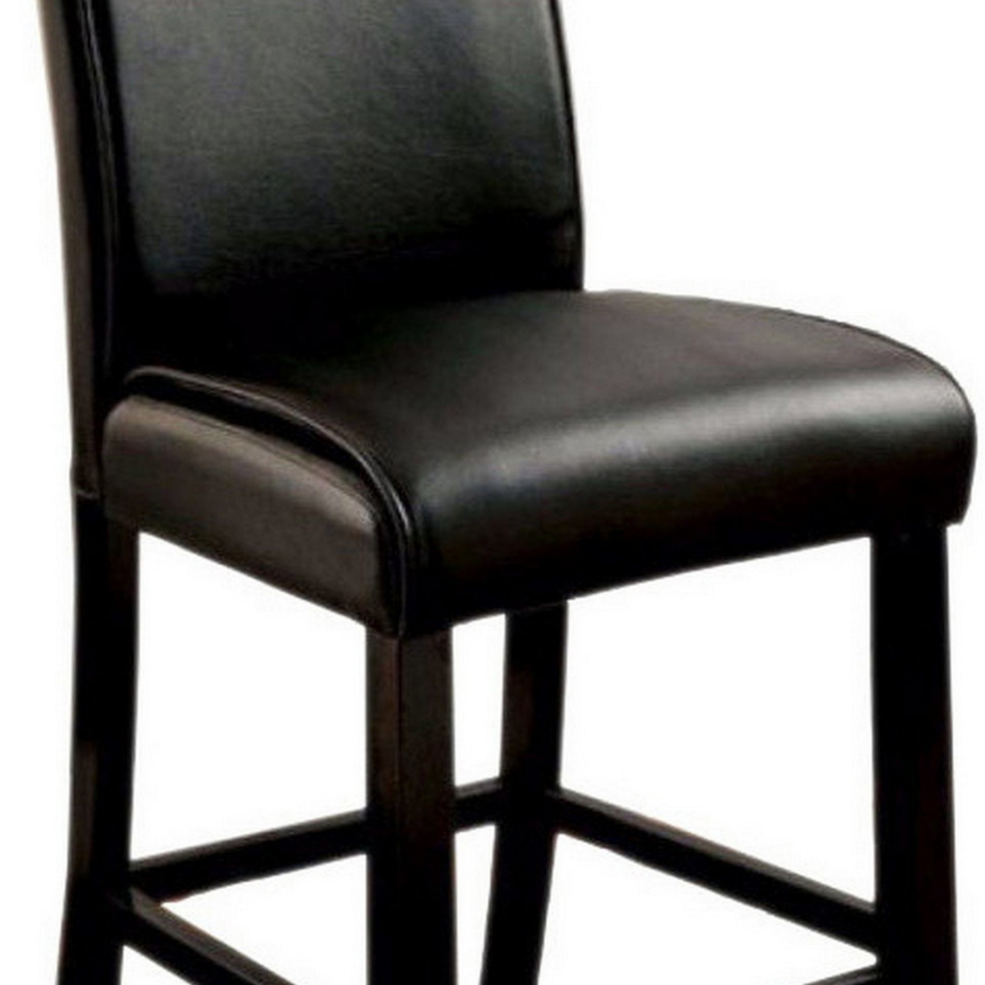 Counter Height Chair With Wooden Legs, Set Of 2, Black Black Wood Fabric