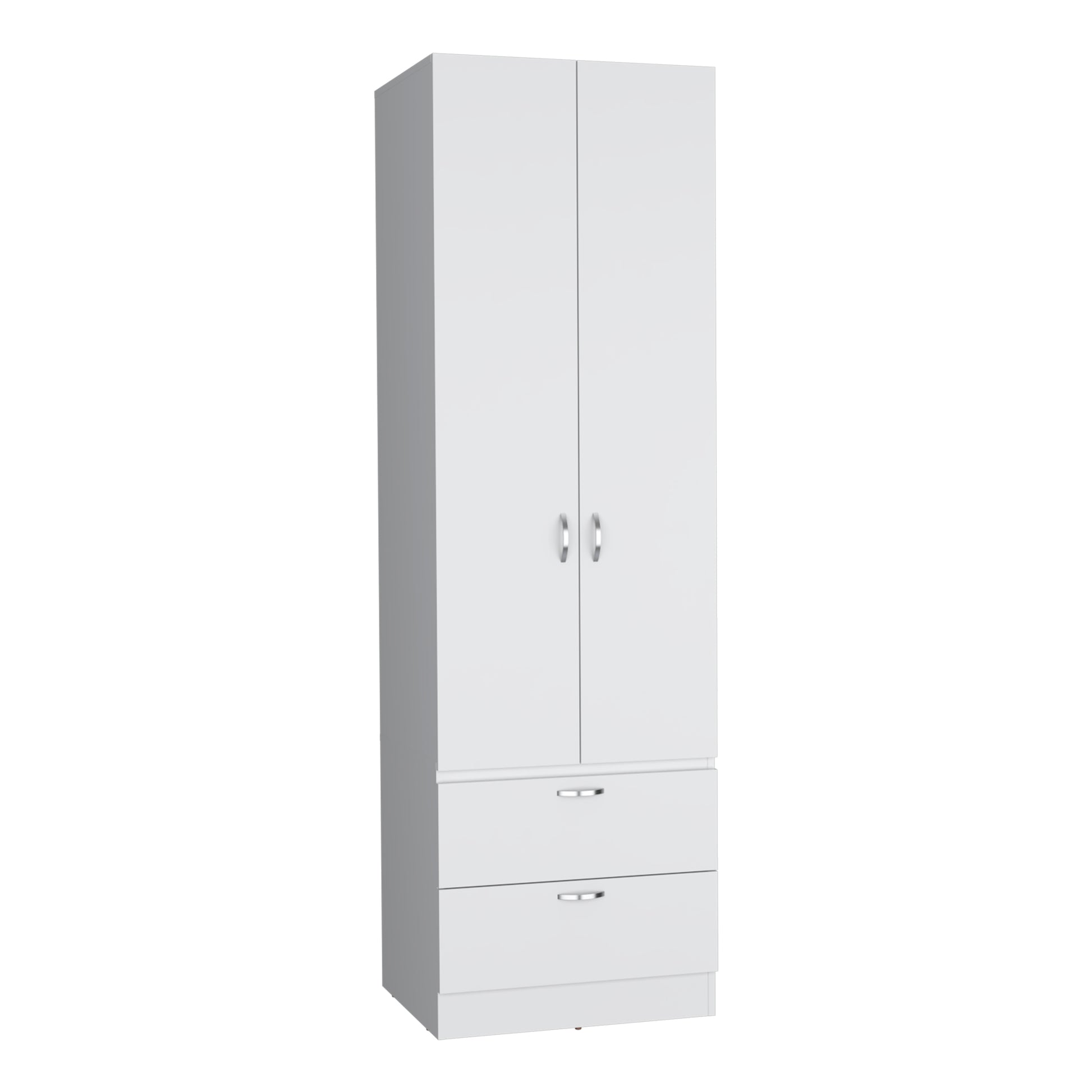 Armoire Wardrove 76" H, Hanging Rod, 2 Drawers, 1 Shelf, White White Solid Wood Mdf Engineered Wood