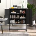 Heavy Duty Metal Buffet Sideboard Modern Steel Storage Cabinet With 2 Shelves, Free Standing Accent Cabinet With Magnetic Doors For Bedroom, Kitchen, And Home Office, Anti Tip Design Easy Assemble Accent Chests 1 2 Shelves Antique Black Primary Living