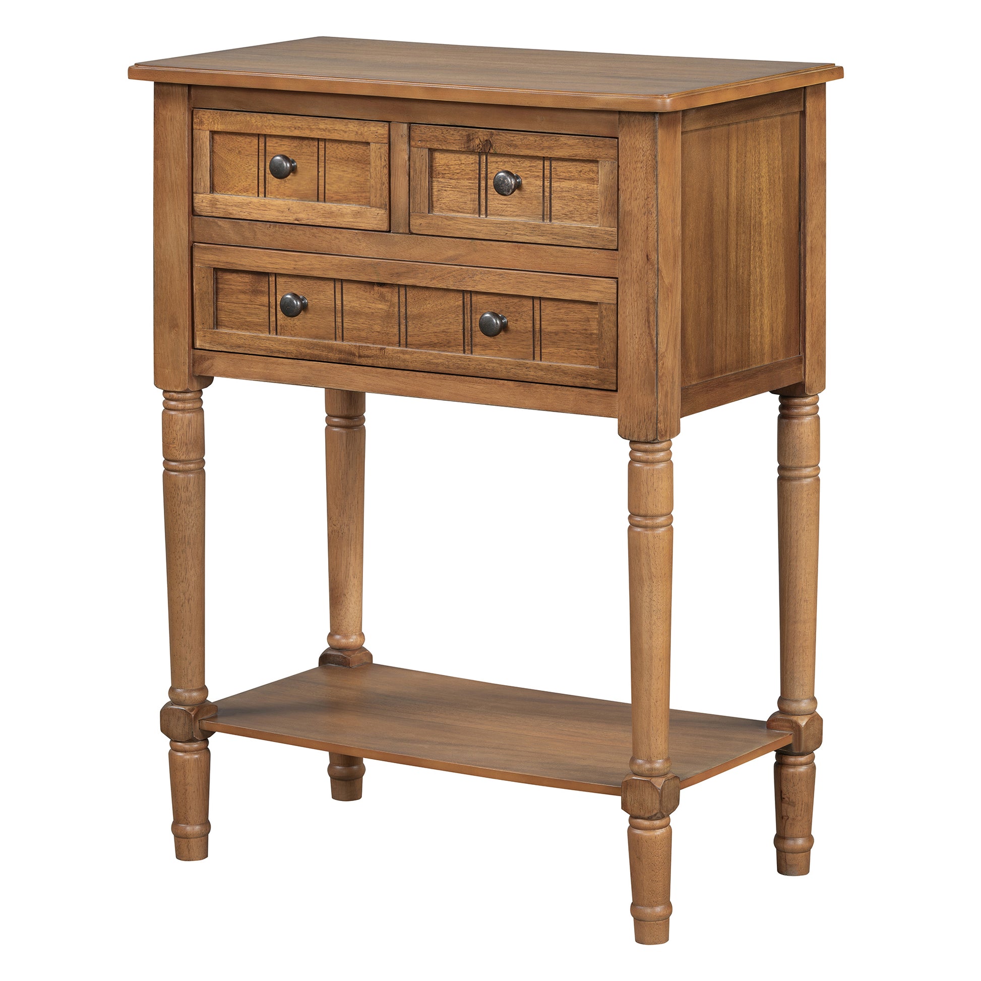 Narrow Console Table, Slim Sofa Table With Three Storage Drawers And Bottom Shelf Natural Natural Solid Wood Mdf