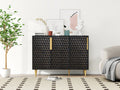 3 Door Storage Cabinet,Buffeet Sideboard With Adjustable Shelves,Honeycomb Seamless Hexagons Pattern Metal Door For Living Room,Dinging Room,Kitchen,Entrance Black Modern Iron,Particle Board Mdf