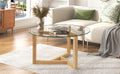 Picture Round Glass Coffee Table Modern Cocktail Table Easy Assembly With Tempered Glass Top & Sturdy Wood Base, Natural Old Sku: Wf190112Aal Natural Glass