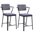 Fabric Upholstered Metal Counter Height Chair, Set Of 2,Gray And Black Gray Fabric Metal