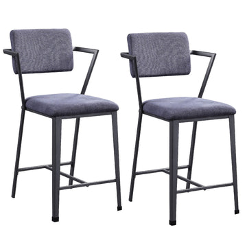 Fabric Upholstered Metal Counter Height Chair, Set Of 2,Gray And Black Gray Fabric Metal