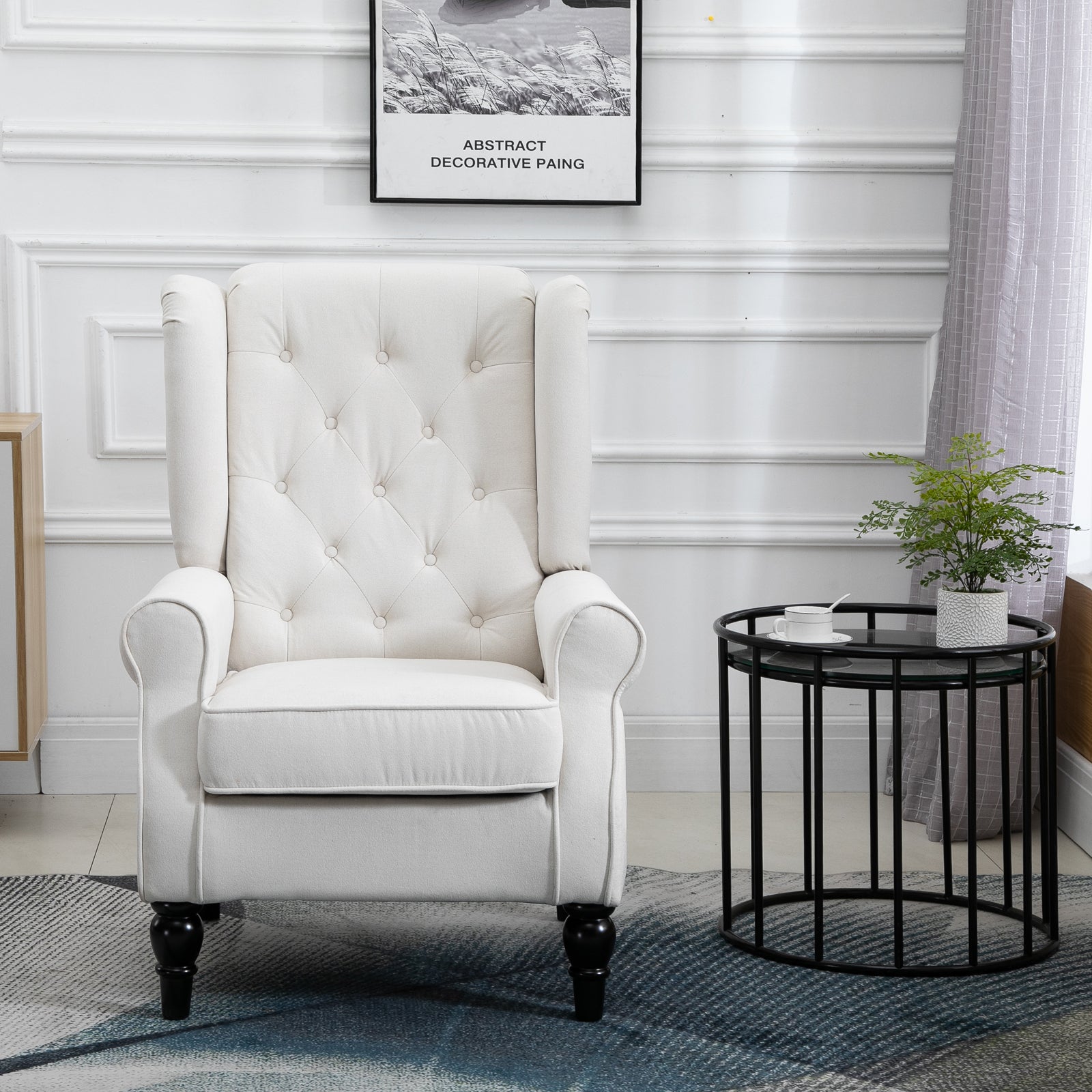 Homcom Button Tufted Accent Chair With High Wingback, Rounded Cushioned Armrests And Thick Padded Seat, Cream White Cream White Fabric