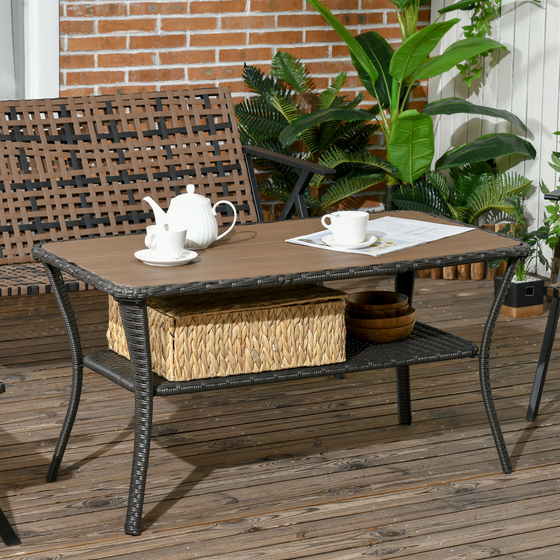 Outsunny Patio Pe Rattan Coffee Table With